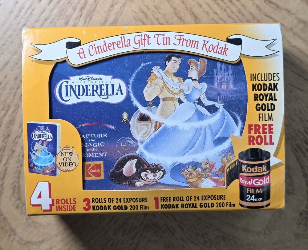 Walt Disney Cinderella 1995 Kodak Film Tin Box In Original Box NO FILM
